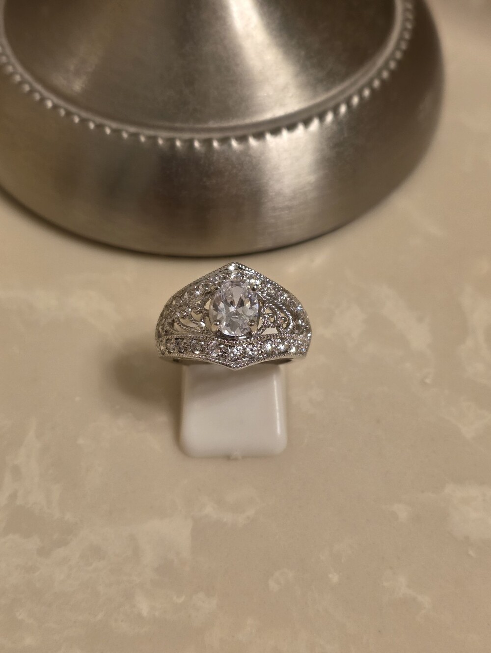 Silver and CZ Heirloom Ring Size 7